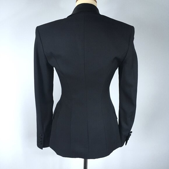 Faith Connexion Navy Blue Tuxedo Blazer Jacket Wool Silk Bow Satin Lapels XS 0 2 - Picture 7 of 16